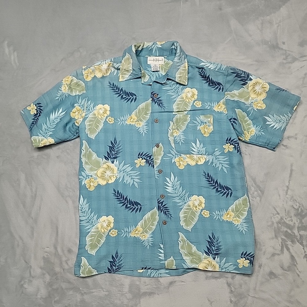 Knightsbridge Shirt Mens Small Blue‎ Tropical Floral Hawaiian Rayon Blend Casual